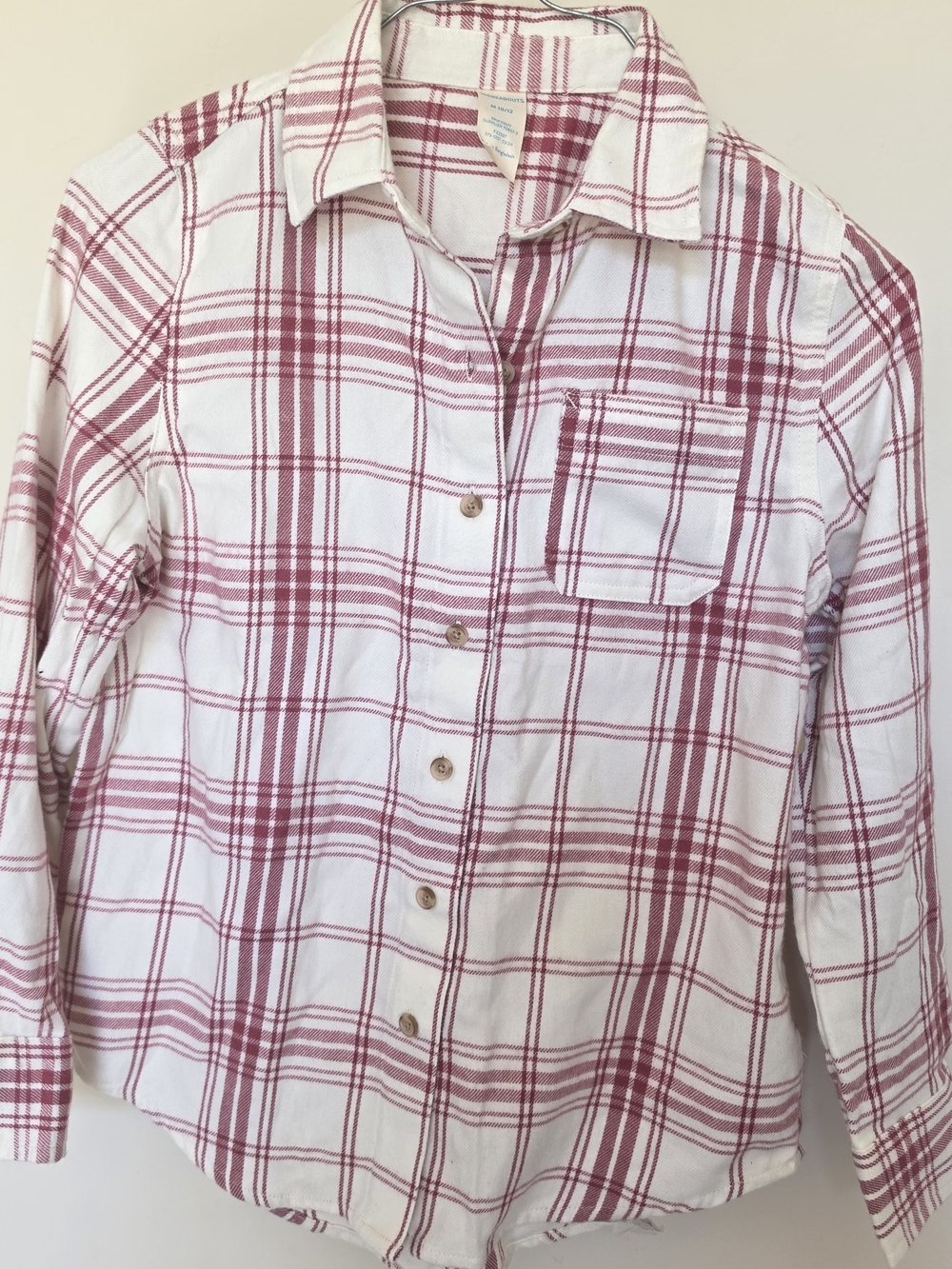White & Red Plaid Button-Up Shirt Size M(10-12)